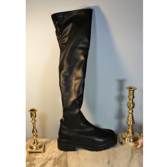 Host Pick Steve Madden Industry Black Paris Pull On Round Toe Over Knee Boot 7.5 - Picture 3 of 7